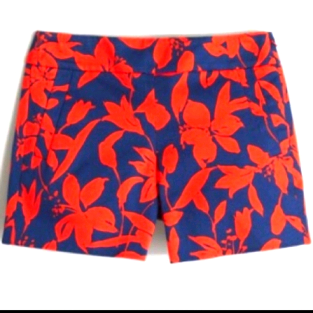 J. Crew Red and Blue Tropical Hibiscus Flower Print Summer Vacation Shorts
